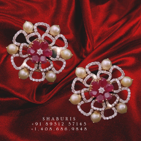 Ruby studs Diamond earrings,Pure silver Jhumkas Indian,Indian Earrings,Indian Wedding Jewelry -NIHIRA-SHABURIS