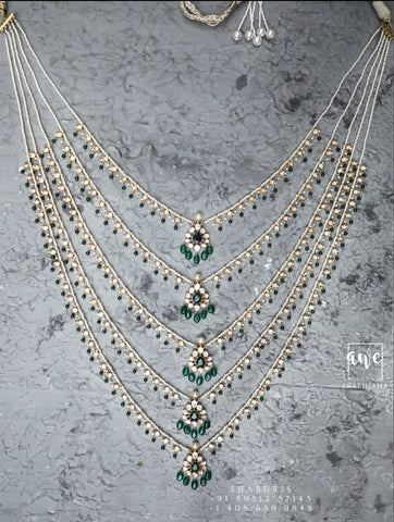 Panch lada polki necklace,Pure silver polki choker Indian necklace ,maang tikka sabyasachi jewelry inspired Shaburis