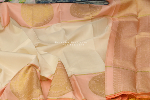 Lyte weight Pattu Sarees online,South Indian Sarees,Pure Silk Sarees,Kanjivaram Saree,kanchi pattu saree,Zari saree,off white saree - NIHIRA