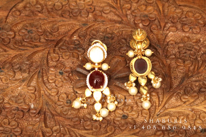 Polki Earrings ,Pure Silver Jewellery Indian ,polki studs,lyteweight jewelry,Indian Bridal,Indian Wedding Jewelry-NIHIRA-SHABURIS