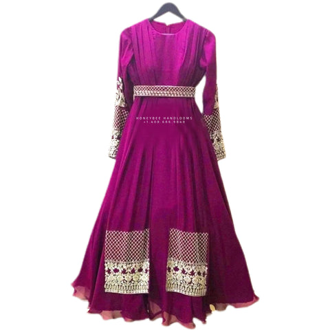 Indian Designer dress long frock,Indian Stitched Dress for women, zardhosi maggam work purple Dress ,Indian georgette teenager dress mehendi