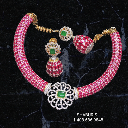 Diamond Choker Pure Silver jewelry Indian ,diamond Necklace,Indian Necklace,Indian Bridal,Indian Wedding Jewelry-NIHIRA-SHABURIS