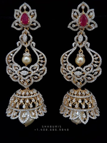 Diamond jhumka diamond chandbali earrings diamond earrings south indian jewelry