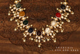 Navaratan Necklace ,Pure Silver Jewellery Indian ,polki Necklace,Big Indian Necklace,Indian Bridal,Indian Wedding Jewelry-NIHIRA-SHABURIS