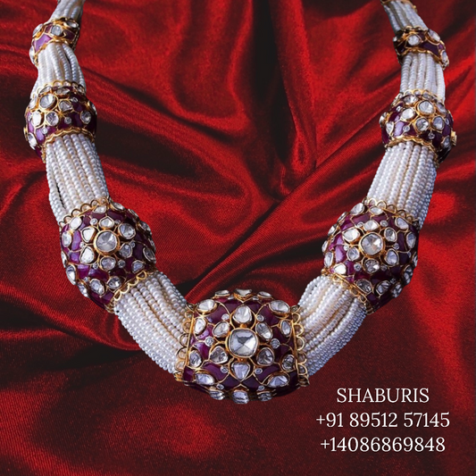 Pearl polki ruby set,Pure Silver jewelry Indian, diamond choker set,Sabyasachi jewelry inspired,Indian Bridal,Indian Jewelry-NIHIRA-SHABURIS