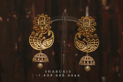 Diamond Jhumka ,diamond earrings,Pure silver Jhumkas Indian,Indian Earrings,Indian Wedding Jewelry -NIHIRA-SHABURIS