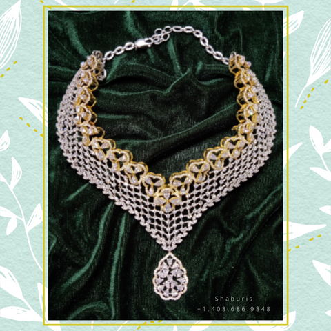 Pure Silver jewelry indian diamond haram diamond necklace sabyasachi jewelry inspired 22ct dipped jewelry indian jewelry -SHABURIS