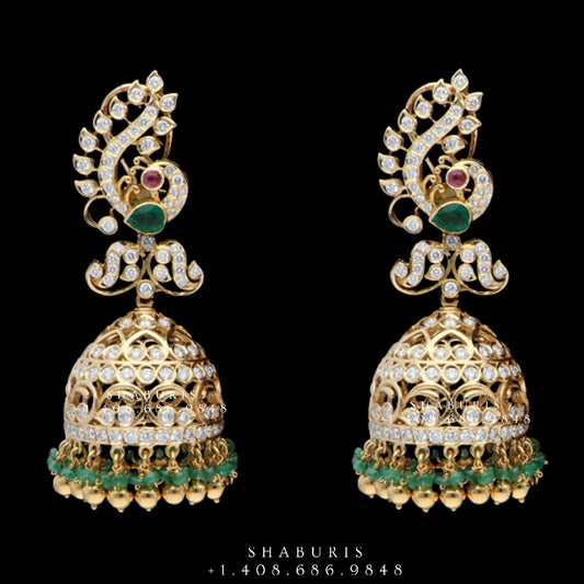 Diamond Buttalu,Swarovski Diamond Jhumka Jewelry Designs,South Indian Jewelry,Jhumka Earrings,Jhumki,latest indian jewellery Designs -NIHIRA