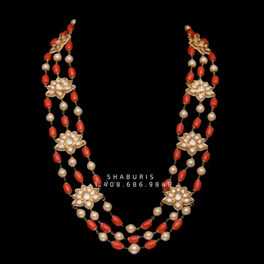 Coral Mala Pure Silver jewelry Indian ,diamond Necklace,Indian Necklace,Indian Bridal,Indian Wedding Jewelry-NIHIRA-SHABURIS