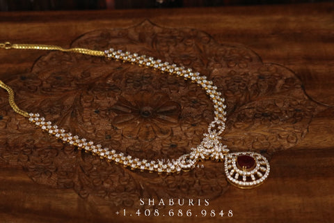 Diamond Necklace ,Pure Silver Jewellery Indian ,Lakshmi Necklace,Big Indian Necklace,Indian Bridal,Indian Wedding Jewelry-NIHIRA-SHABURIS
