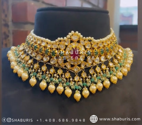 Polki Necklace,South Indian jewelry,Indian Jewelry,Mango Mala,indian jewelry online,latest indian jewellery - NIHIRA-SHABURIS
